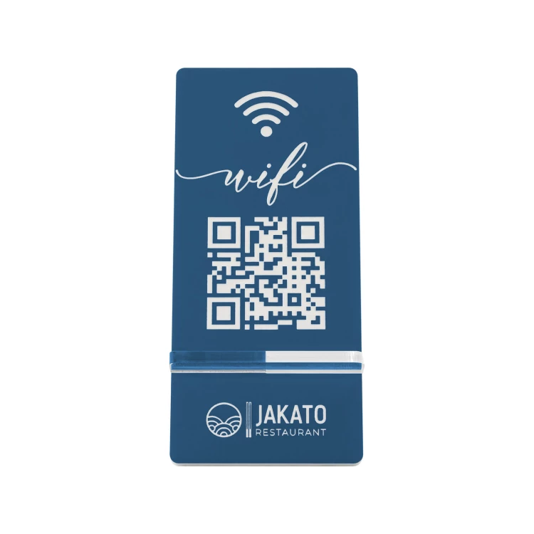 Information stand with QR code - blue engraving laminate - size 50x110mm - ST060