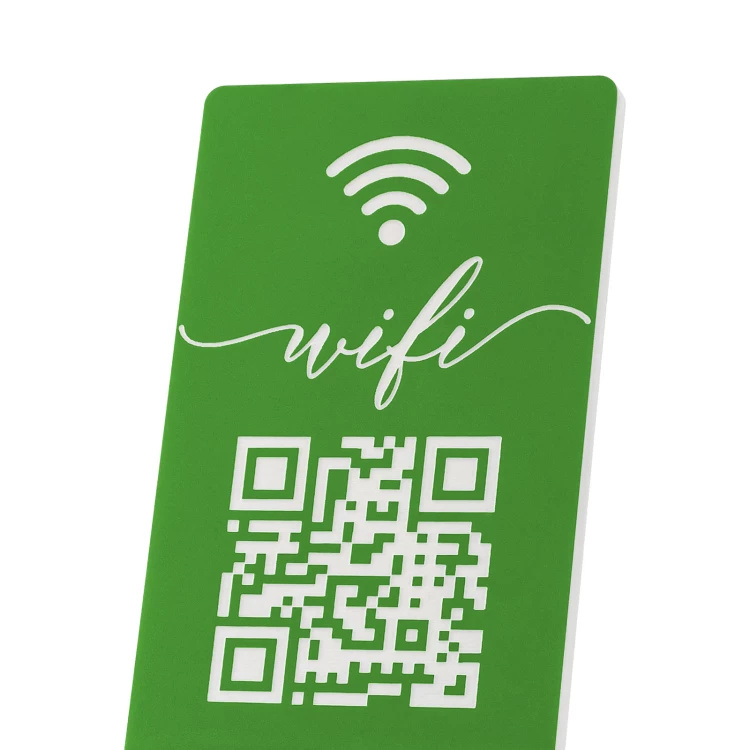 Information stand with QR code - green engraving laminate - size 50x110mm - ST061