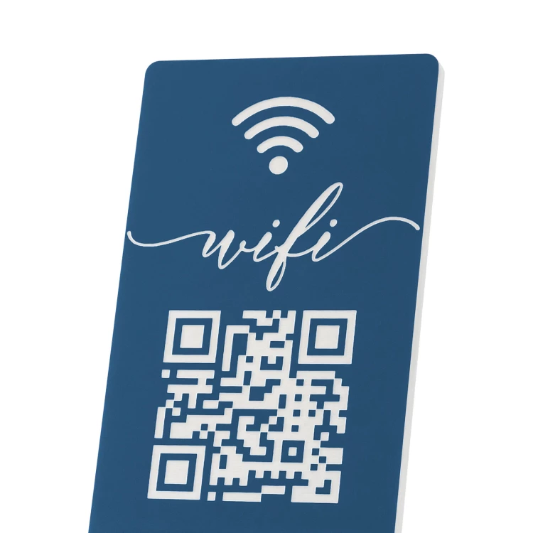 Information stand with QR code - blue engraving laminate - size 50x110mm - ST060