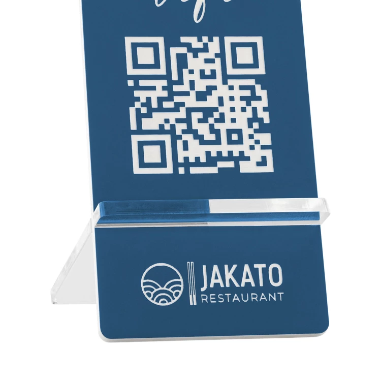 Information stand with QR code - blue engraving laminate - size 50x110mm - ST060