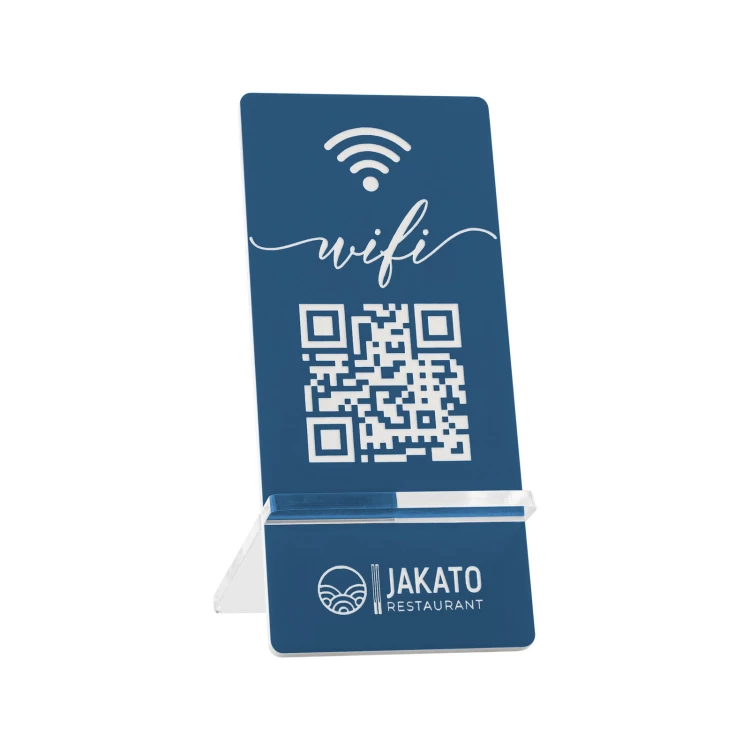 Information stand with QR code - blue engraving laminate - size 50x110mm - ST060