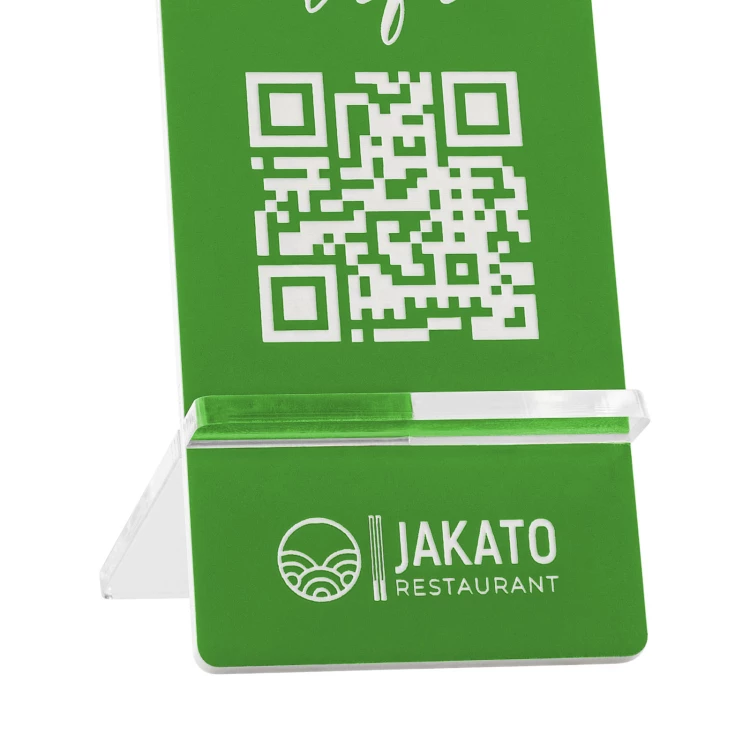 Information stand with QR code - green engraving laminate - size 50x110mm - ST061