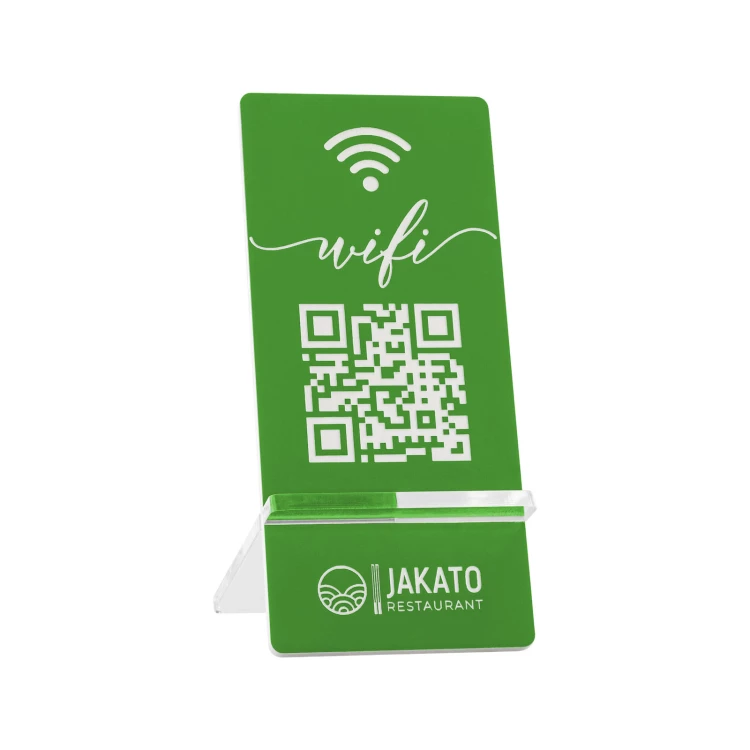 Information stand with QR code - green engraving laminate - size 50x110mm - ST061