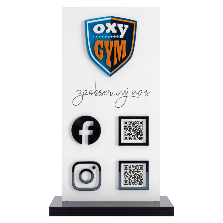 Information stand with QR codes and raised logo - dimensions 140x240mm - ST067