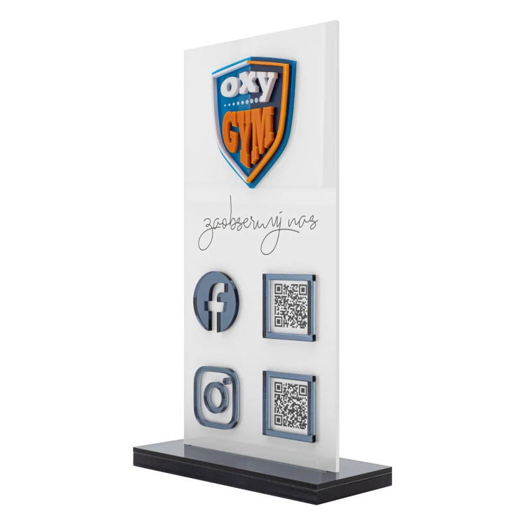 Information stand with QR codes and raised logo - dimensions 140x240mm - ST067