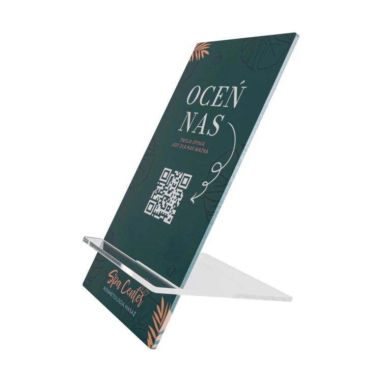 Information stand with QR code - white acrylic with UV print - size 90x175mm - ST070