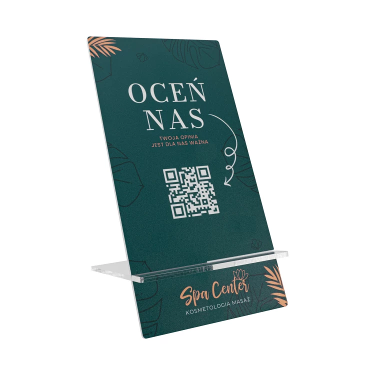 Information stand with QR code - white acrylic with UV print - size 90x175mm - ST070