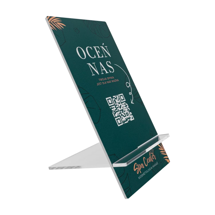 Information stand with QR code - white acrylic with UV print - size 90x175mm - ST070