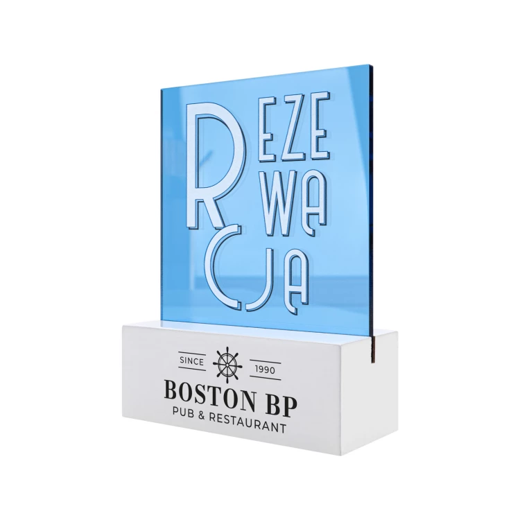 Restaurant reservation stand - blue acrylic - dimensions 102x140mm - ST078