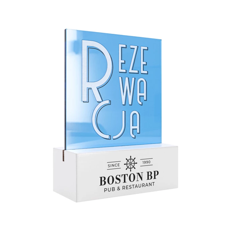 Restaurant reservation stand - blue acrylic - dimensions 102x140mm - ST078
