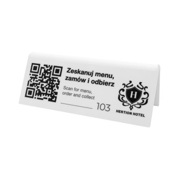 Information stand with QR code - white acrylic with UV print - size 120x50mm - ST079