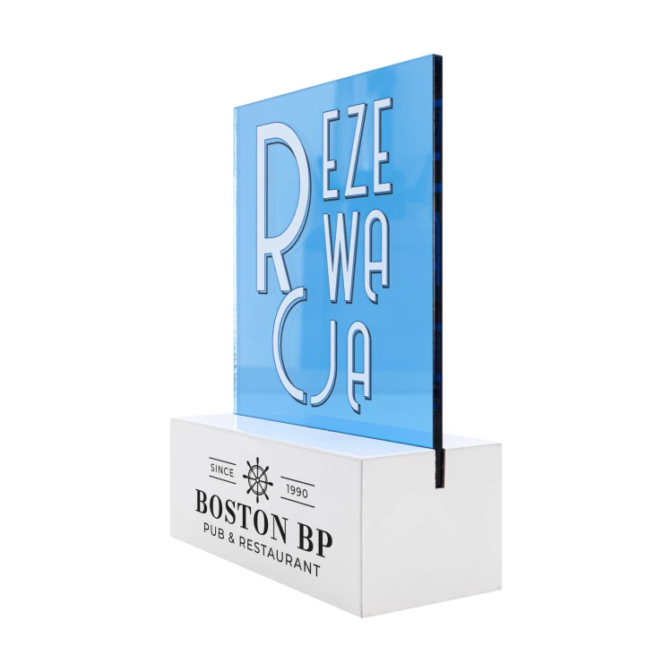 Restaurant reservation stand - blue acrylic - dimensions 102x140mm - ST078