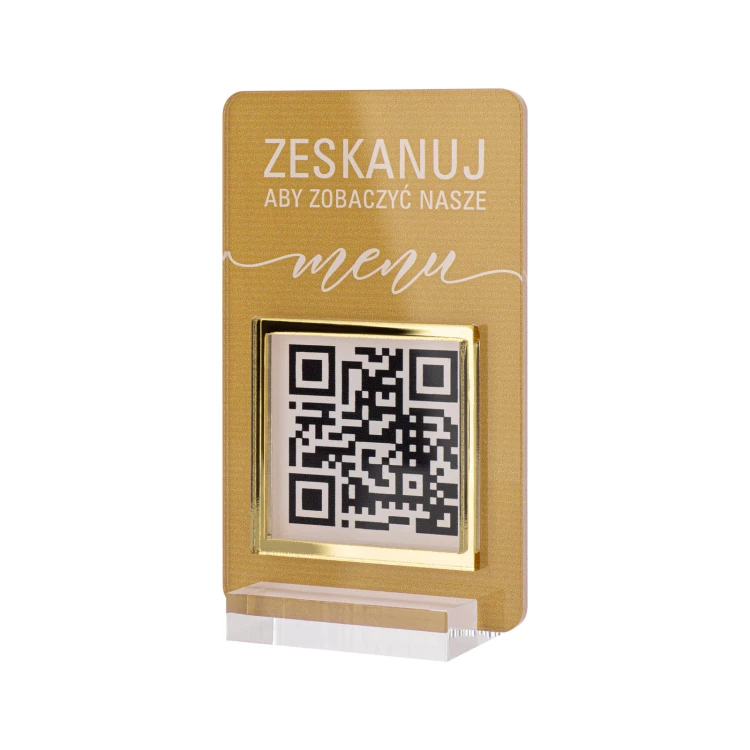 Menu stand with QR code - transparent acrylic with UV print - dimensions 55x95mm - ST058
