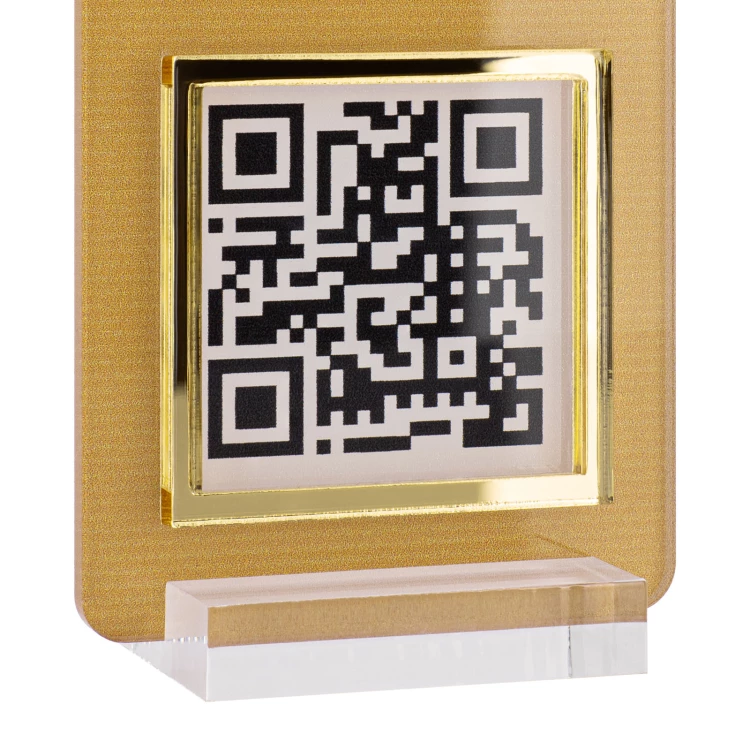 Menu stand with QR code - transparent acrylic with UV print - dimensions 55x95mm - ST058