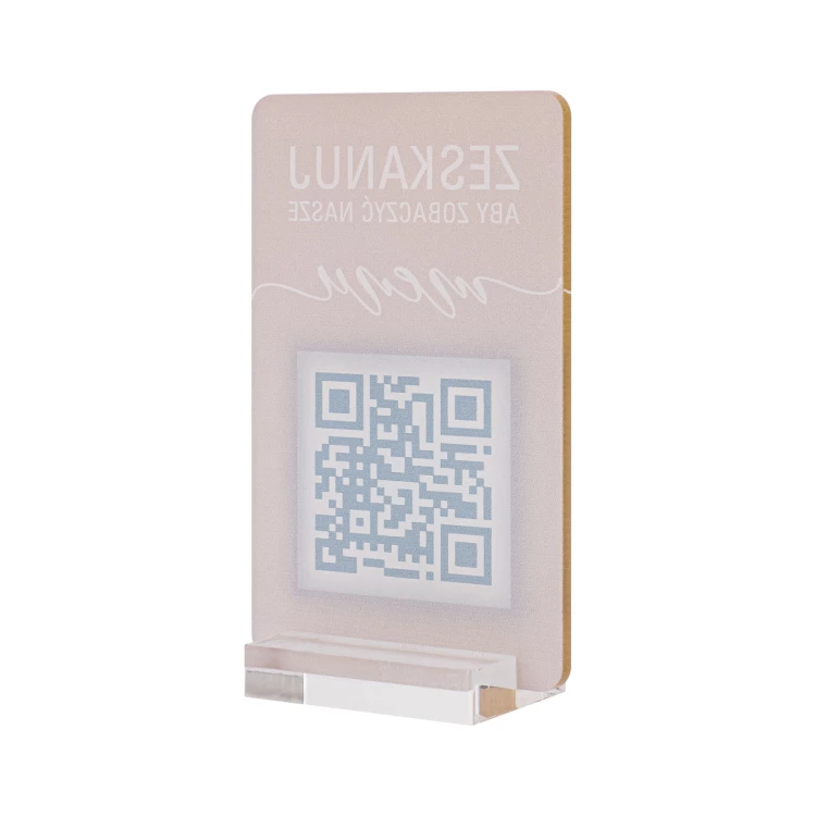 Menu stand with QR code - transparent acrylic with UV print - dimensions 55x95mm - ST058