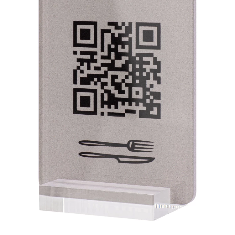 Menu stand with QR code - transparent acrylic with UV print - dimensions 55x95mm - ST063