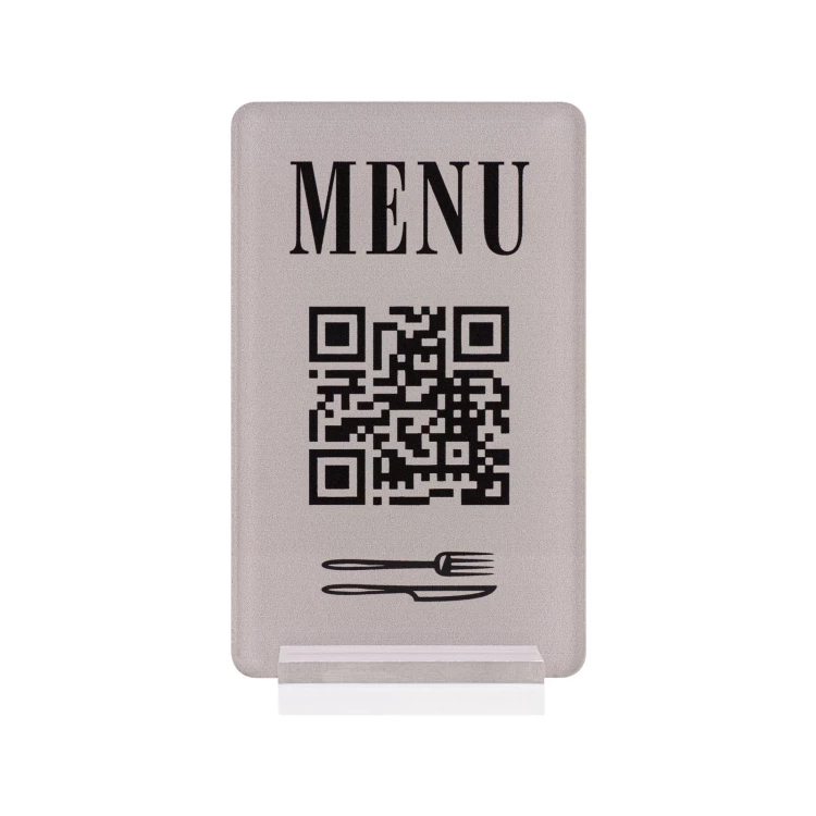 Menu stand with QR code - transparent acrylic with UV print - dimensions 55x95mm - ST063