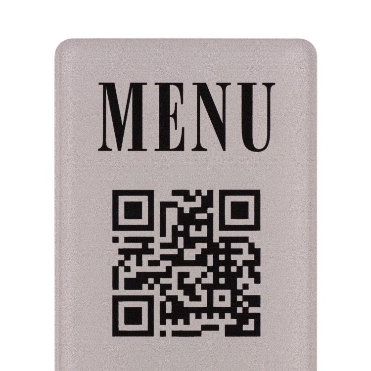 Menu stand with QR code - transparent acrylic with UV print - dimensions 55x95mm - ST063