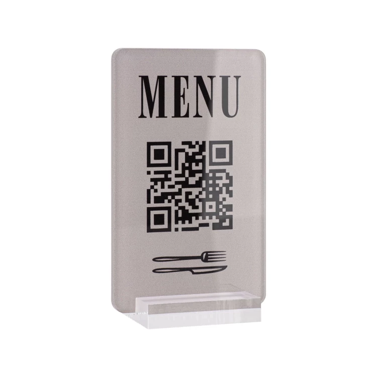 Menu stand with QR code - transparent acrylic with UV print - dimensions 55x95mm - ST063