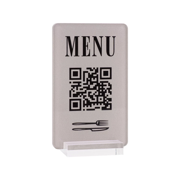 Menu stand with QR code - transparent acrylic with UV print - dimensions 55x95mm - ST063