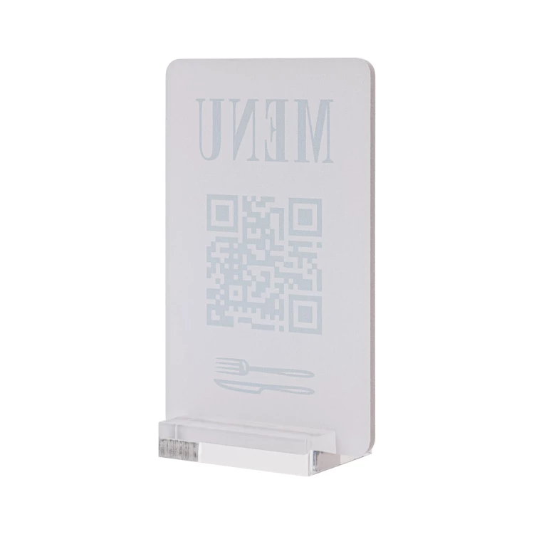 Menu stand with QR code - transparent acrylic with UV print - dimensions 55x95mm - ST063