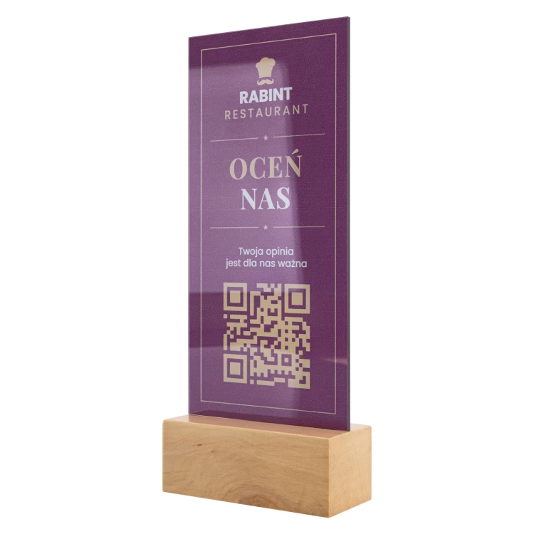 Menu stand with QR code - transparent acrylic with UV print - height 25 cm - ST064