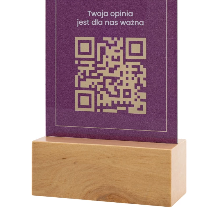 Menu stand with QR code - transparent acrylic with UV print - height 25 cm - ST064
