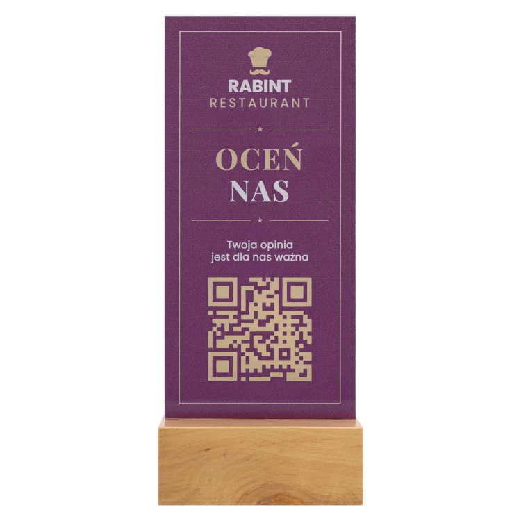Menu stand with QR code - transparent acrylic with UV print - height 25 cm - ST064