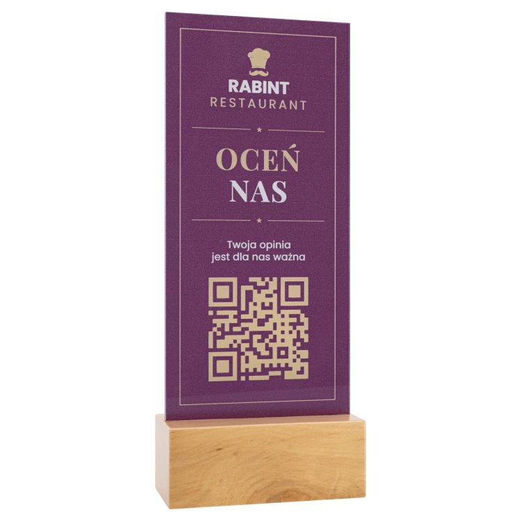 Menu stand with QR code - transparent acrylic with UV print - height 25 cm - ST064