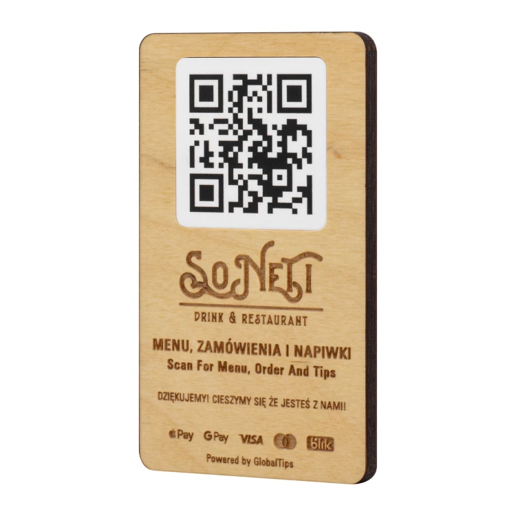 Plaque/Menu with exchangeable QR code and company logo - size 120x70 mm - TAB682