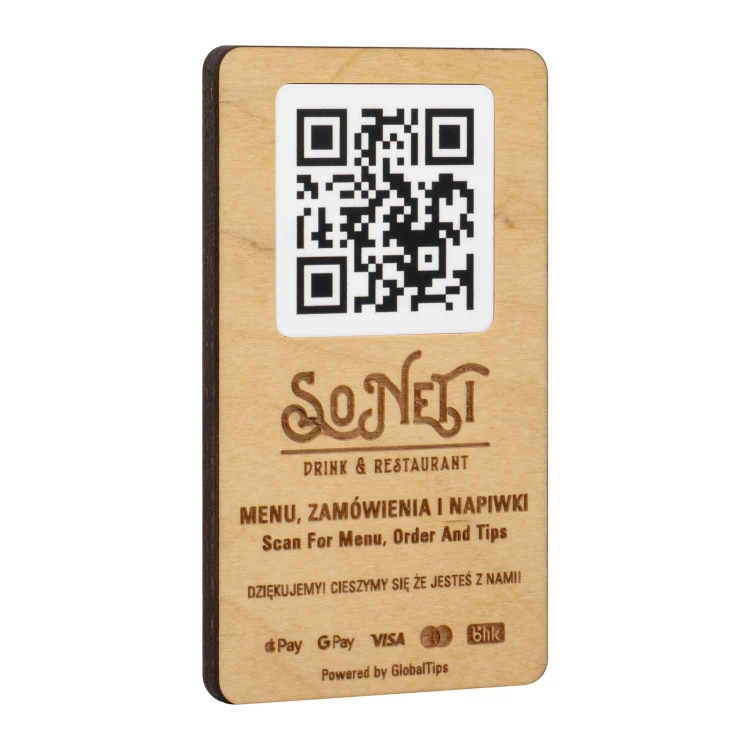 Plaque/Menu with exchangeable QR code and company logo - size 120x70 mm - TAB682