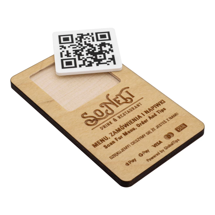 Plaque/Menu with exchangeable QR code and company logo - size 120x70 mm - TAB682