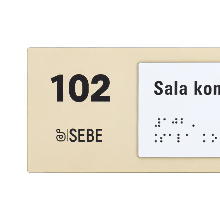 Door plaque with company logo and braille - Dimension 200x84mm - TAB627