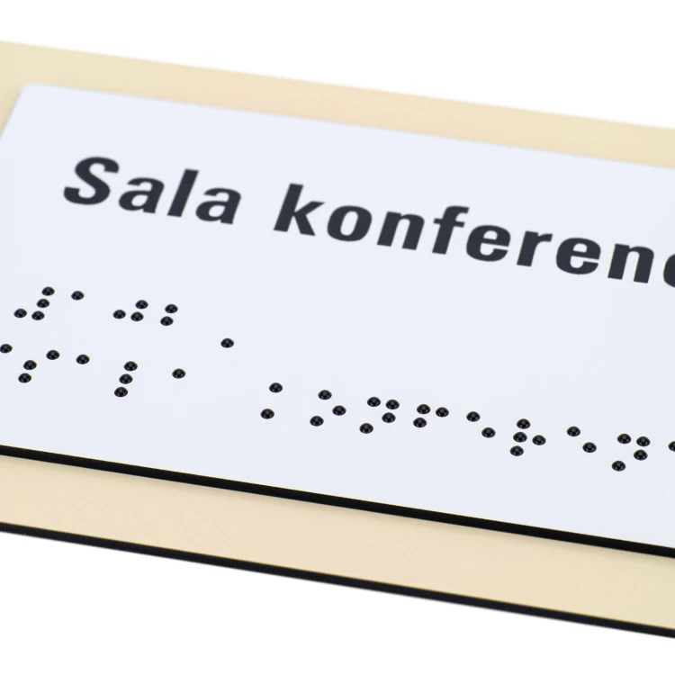Door plaque with company logo and braille - Dimension 200x84mm - TAB627