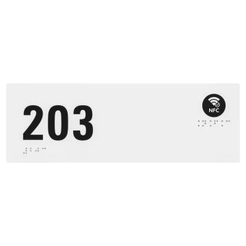 Plaque with NFC, Braille and free numbering - white acrylic - size 220x75mm - TAB655