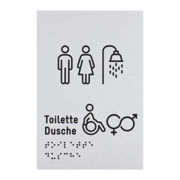 Plaque with pictograms and Braille - toilet with shower - size 100x150mm - TAB636