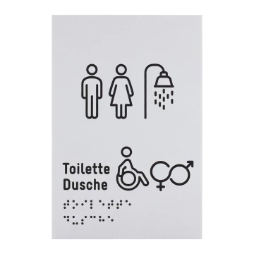 Plaque with pictograms and Braille - toilet with shower - size 100x150mm - TAB636