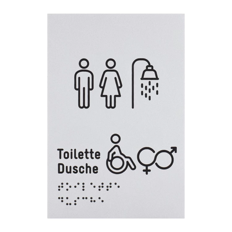 Plaque with pictograms and Braille - toilet with shower - size 100x150mm - TAB636