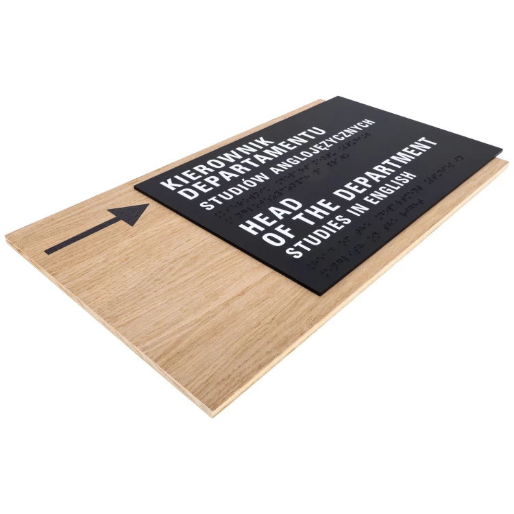 Braille sign - oak veneered board - dimensions 365x200mm - TAB614