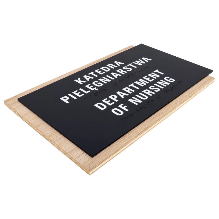 Braille sign - oak veneered board - size 284x170mm - TAB616