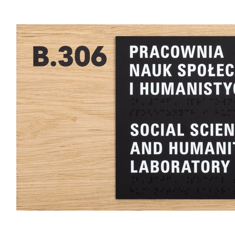 Braille sign - oak veneered board - size 292x182mm - TAB622