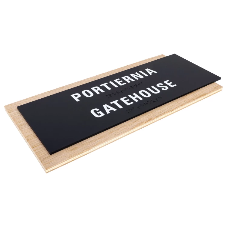 Braille sign - oak veneered board - size 282x118mm - TAB619