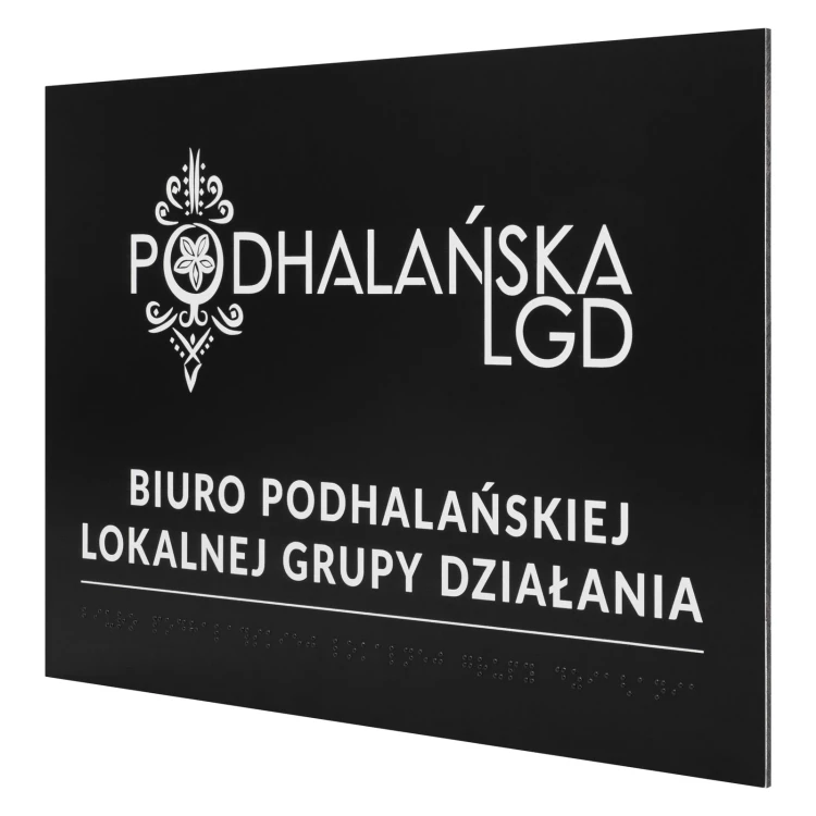 Braille sign - any content - black dibond - dimensions 297x210 mm (A4 format) - TAB671
