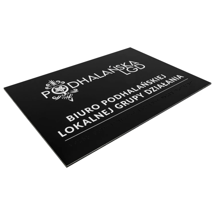 Braille sign - any content - black dibond - dimensions 297x210 mm (A4 format) - TAB671