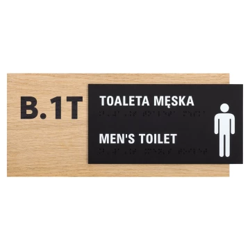 Men's toilet - Braille sign - oak veneered board - dimensions 282x118mm - TAB620