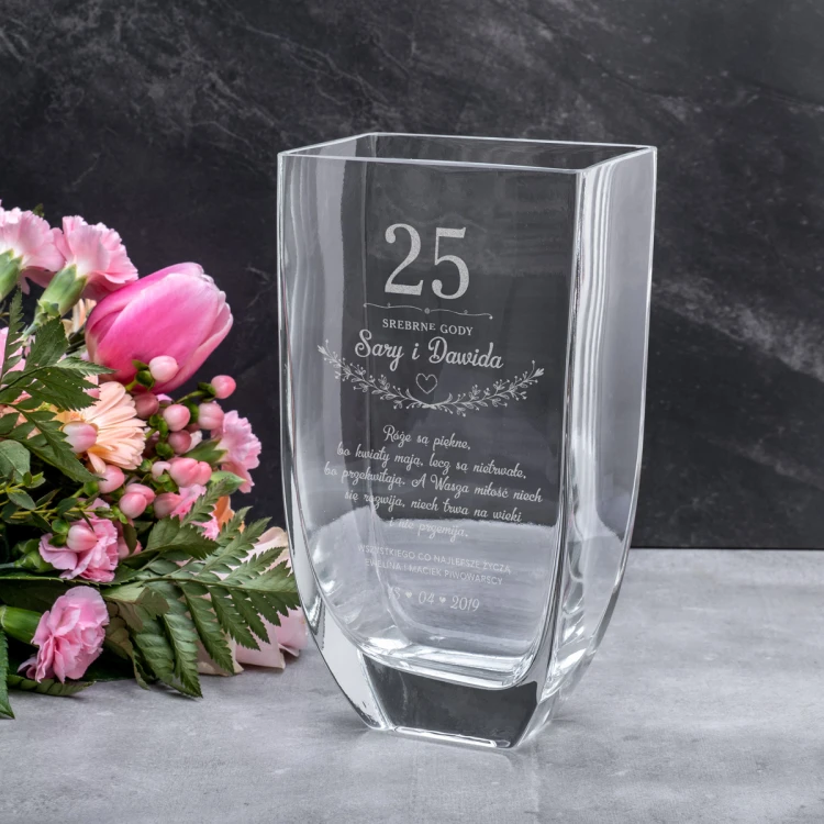 Vase with Engraving - Flora - Silver Wedding Anniversary - VAS011