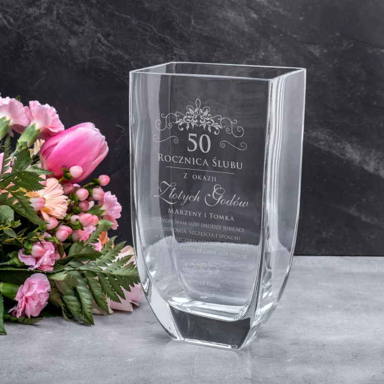 Vase with Engraving - Flora - VAS023 - Golden Anniversary