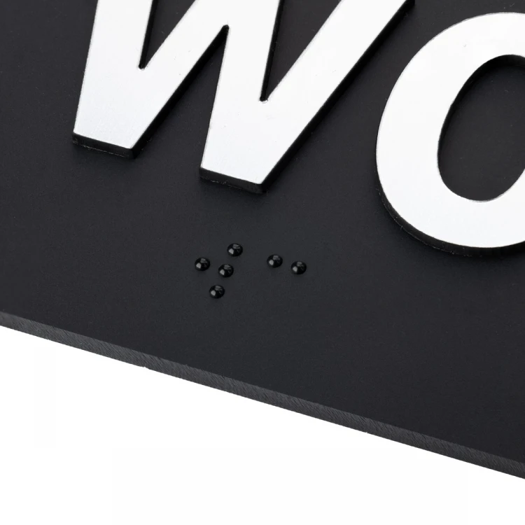 WC - Braille lettering plaque - matte black acrylic and silver laminate - size 80x70mm - TAB489