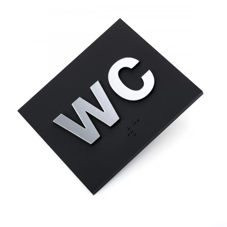 WC - Braille lettering plaque - matte black acrylic and silver laminate - size 80x70mm - TAB489