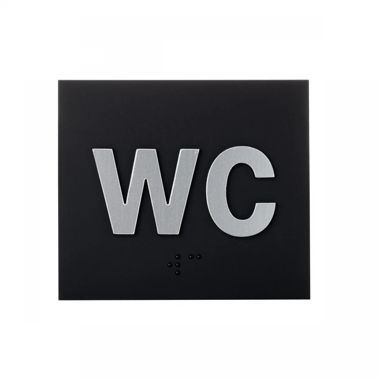 WC - Braille lettering plaque - matte black acrylic and silver laminate - size 80x70mm - TAB489